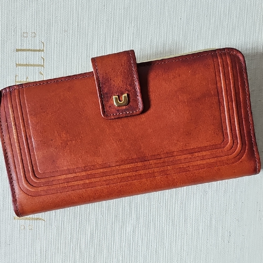Brown Leather Wallet with Gold Accent